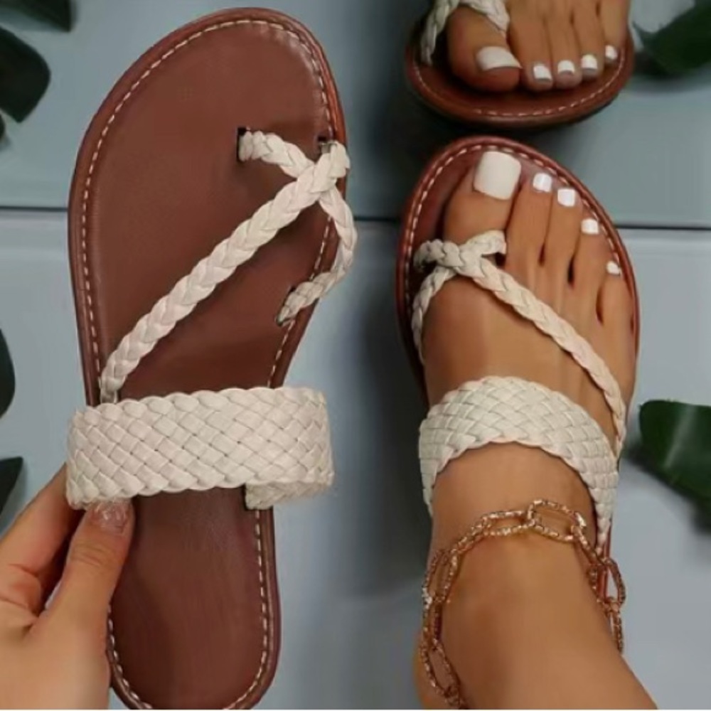 Brand new white braided slip on sandals